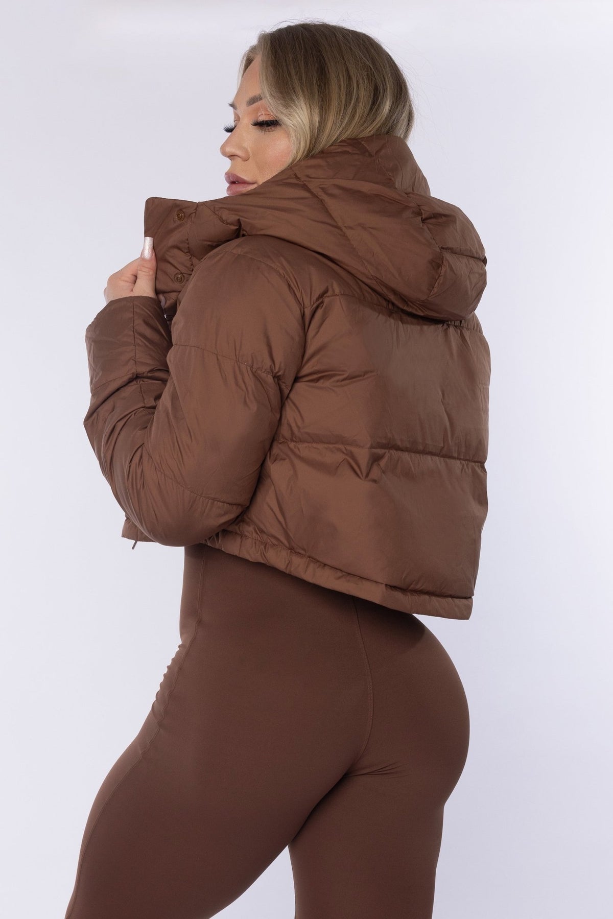 Out And About Puffer Cropped Jacket Brown - FPFit